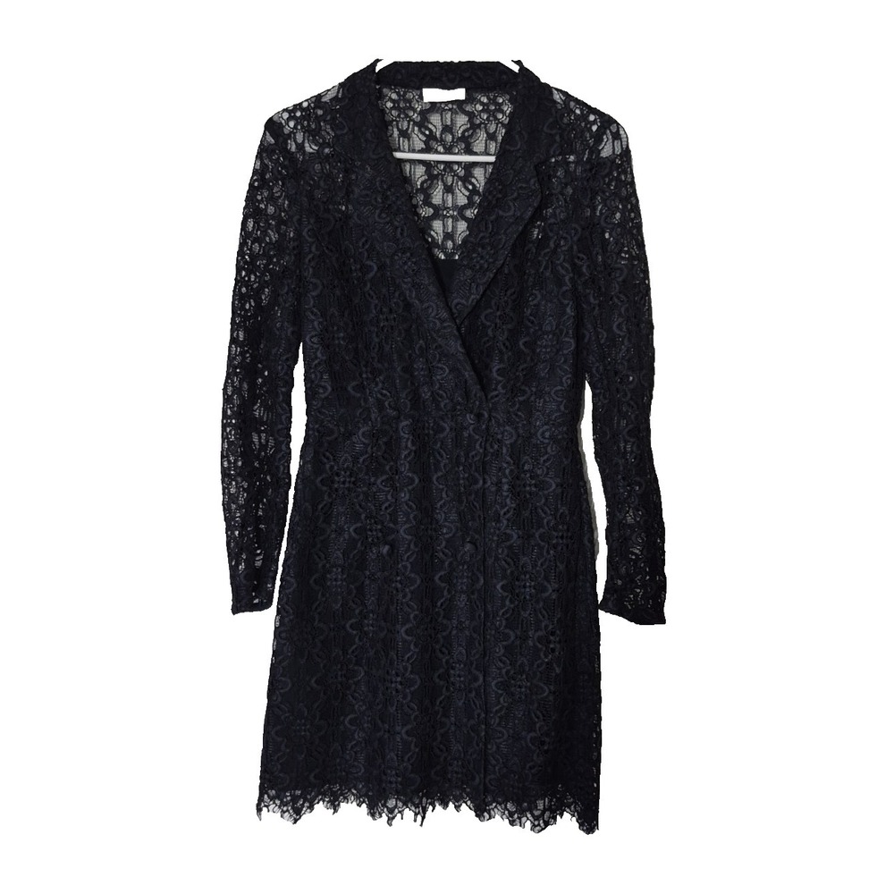 Sandro Paris Dress‎ Womens 38 Black Lace Lined Sheath Double Breasted V Neck